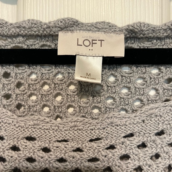 LOFT Light Gray Open-Knit Sweater - Picture 3 of 4